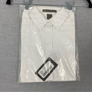 Harrington White Uniform Dress Shirt Top Cotton Button Down NEW XS